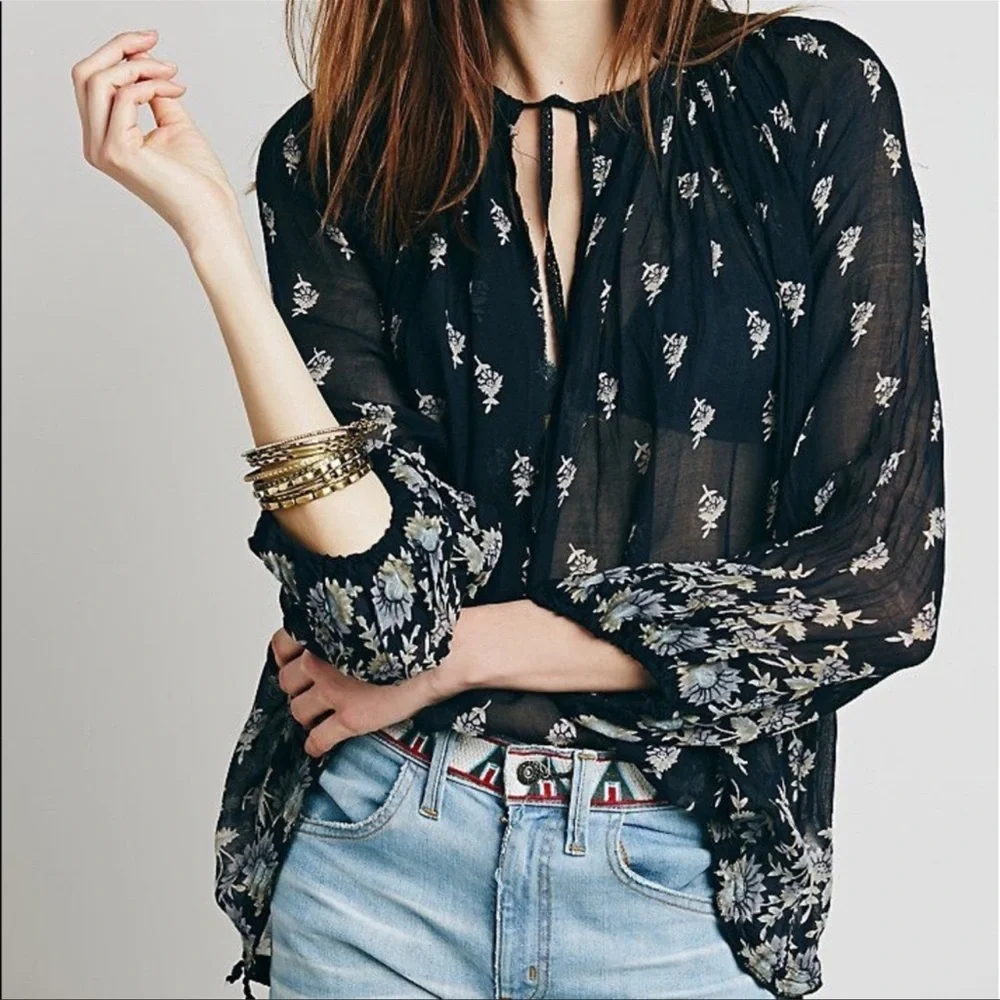 Free People Drippy pattern pintucks blouse XS/S